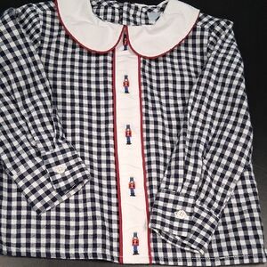 Edgehill Collection Navy and White Gingham Peter Pan Collar Top